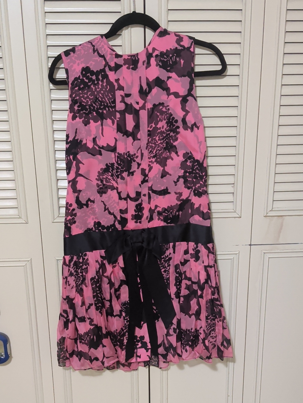Milly Of New York Pink & Black Floral Tie-Waist Dress